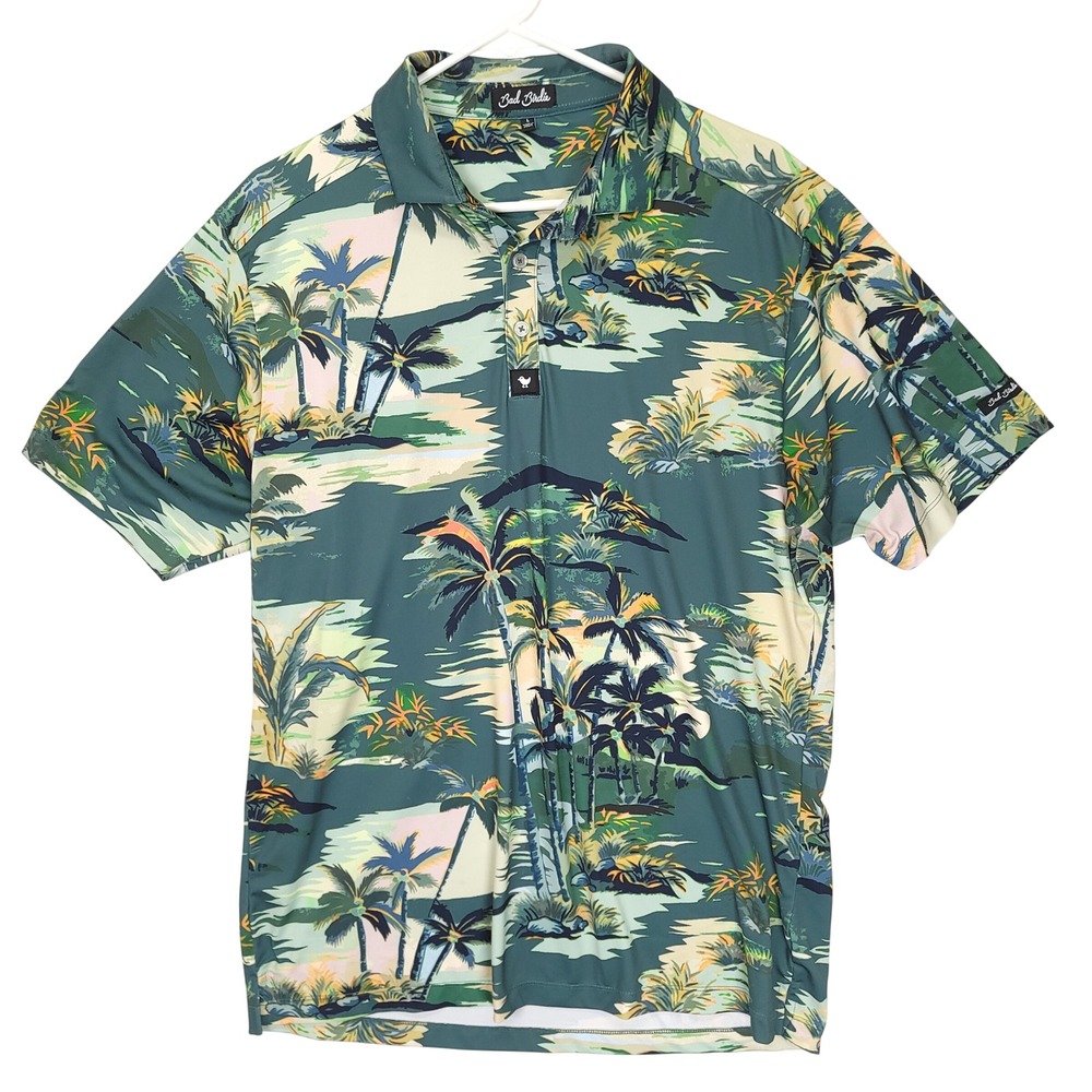 Bad Birdie Mens TPC Scottsdale Tropical Palm Tree Golf Polo Shirt Green Large